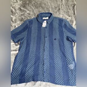Hollister Navy and Light Blue Geometric Shirt